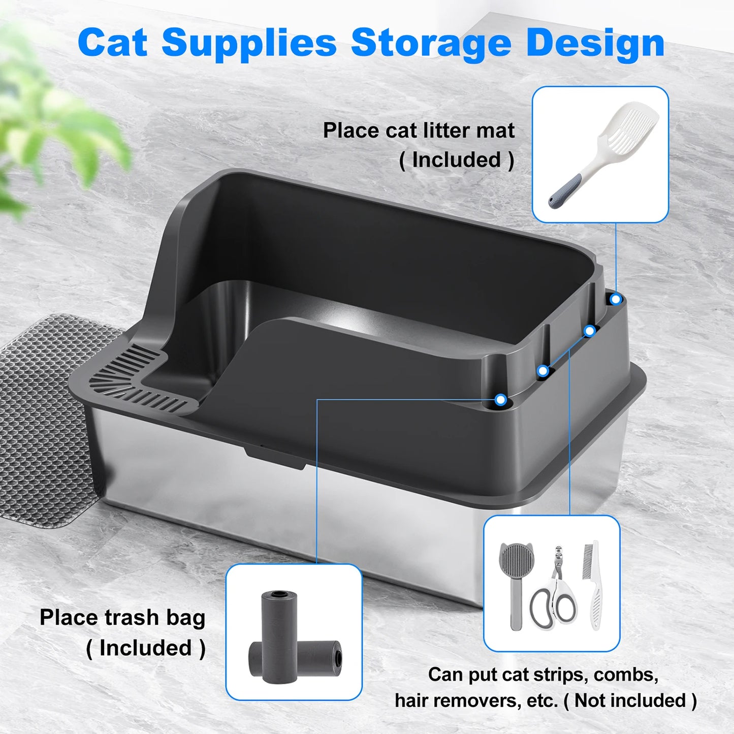 Stainless Steel Cat Litter Box With Splash Proof And Leak Proof