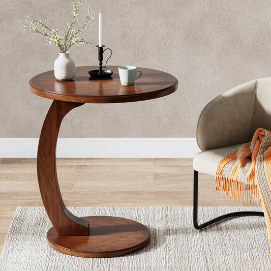 Tribesigns Round Wood C Shaped End Table For Living Room