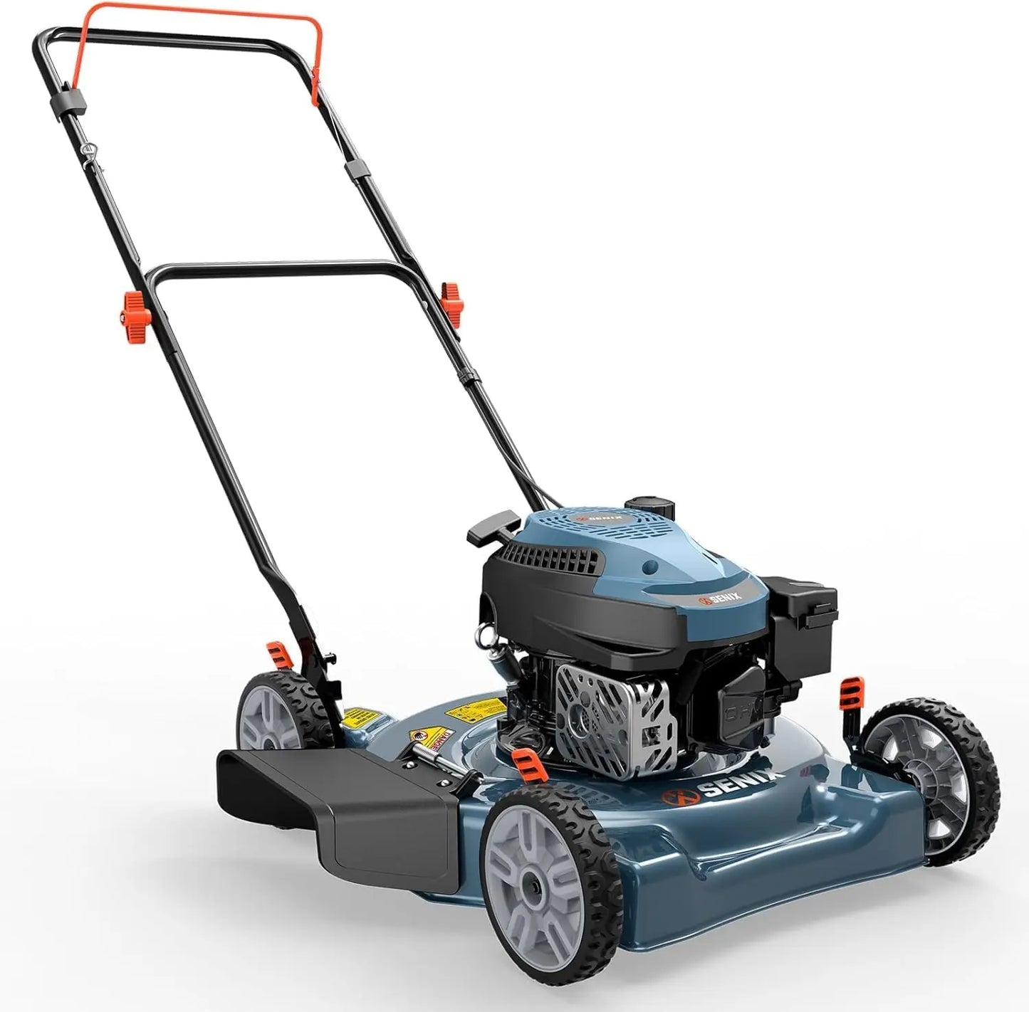 Gas Powered Lawn Mower With Side Discharge And Five Position Height Adjustment