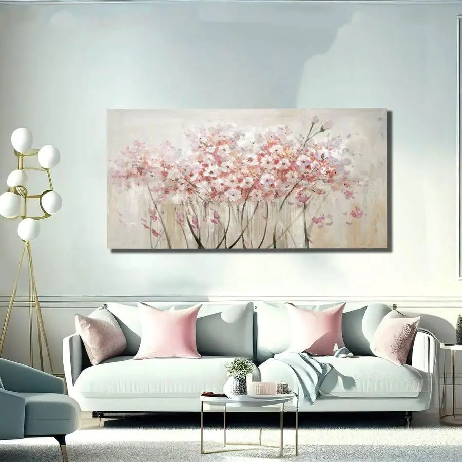 White Floral Oil Painting On Canvas Wall Decor For Bedroom