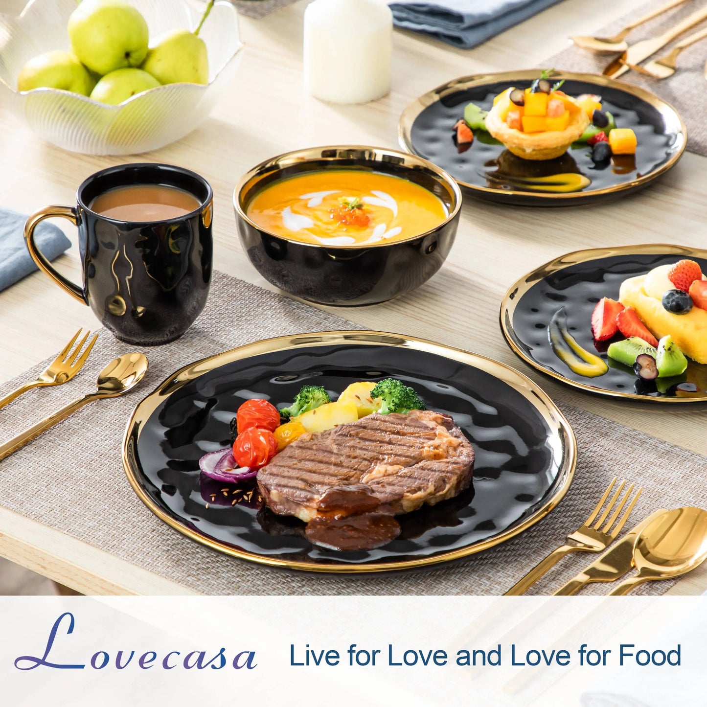 Malacasa Porcelain Dinnerware Set With Gold Trim, Elegant Tableware