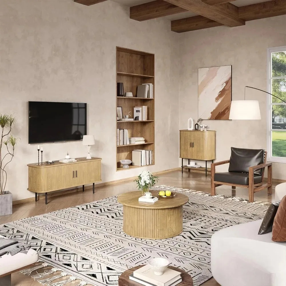 Modern TV Console With Sliding Doors And Storage Cabinet