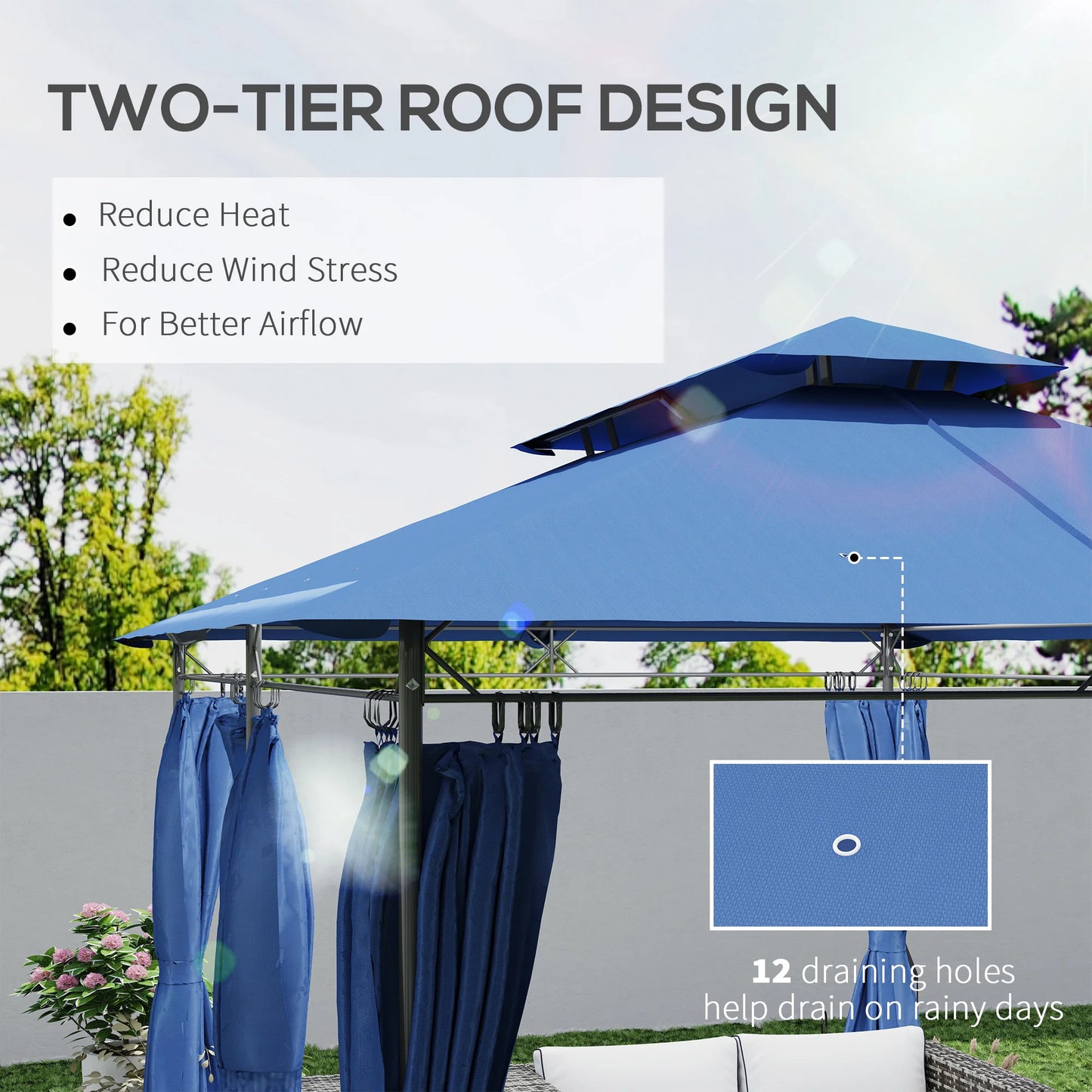 Outsunny Double Roof Patio Gazebo With Curtains Sidewalls