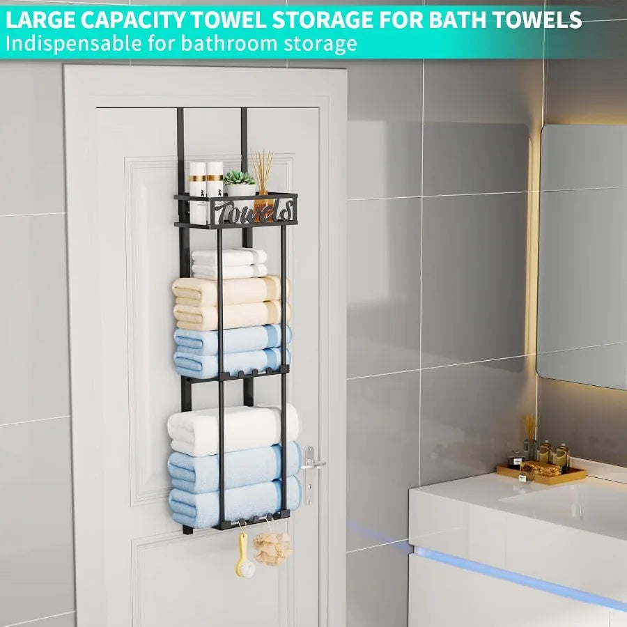 XIUWO Three Tier Over Door Towel Rack Bathroom Storage Organizer