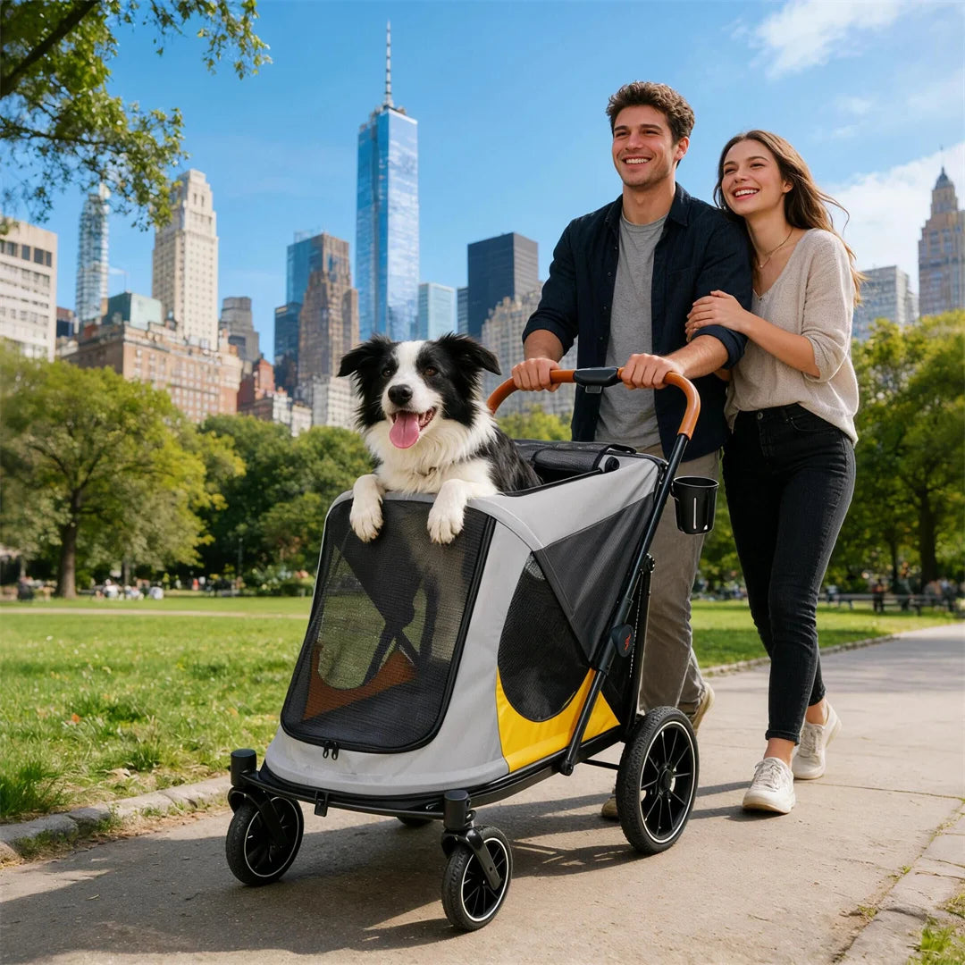 Portable Large Dog Stroller With One Click Folding Outdoor Use