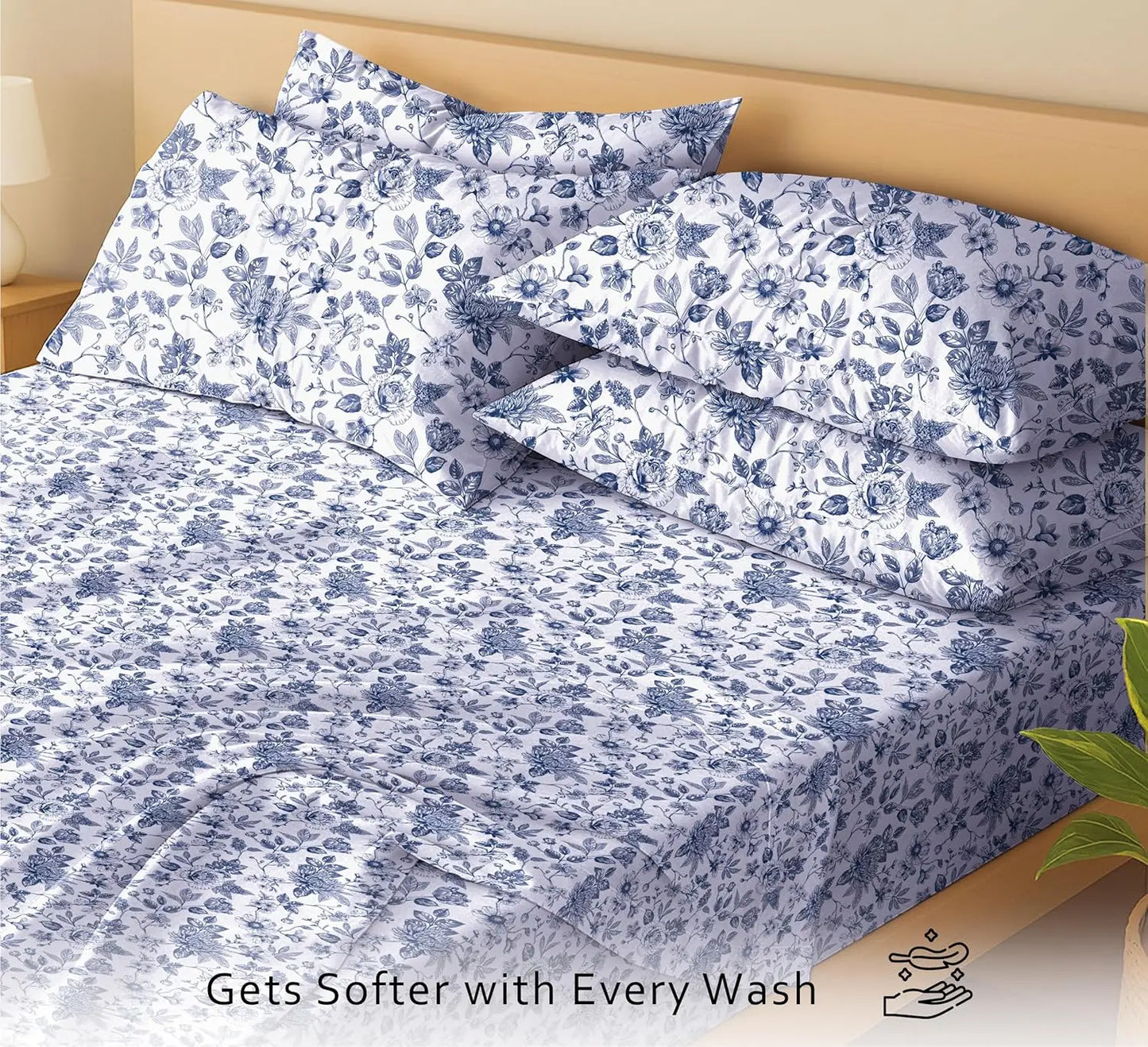 6 Piece Cotton Percale Sheets Set With Deep Pockets Bedding
