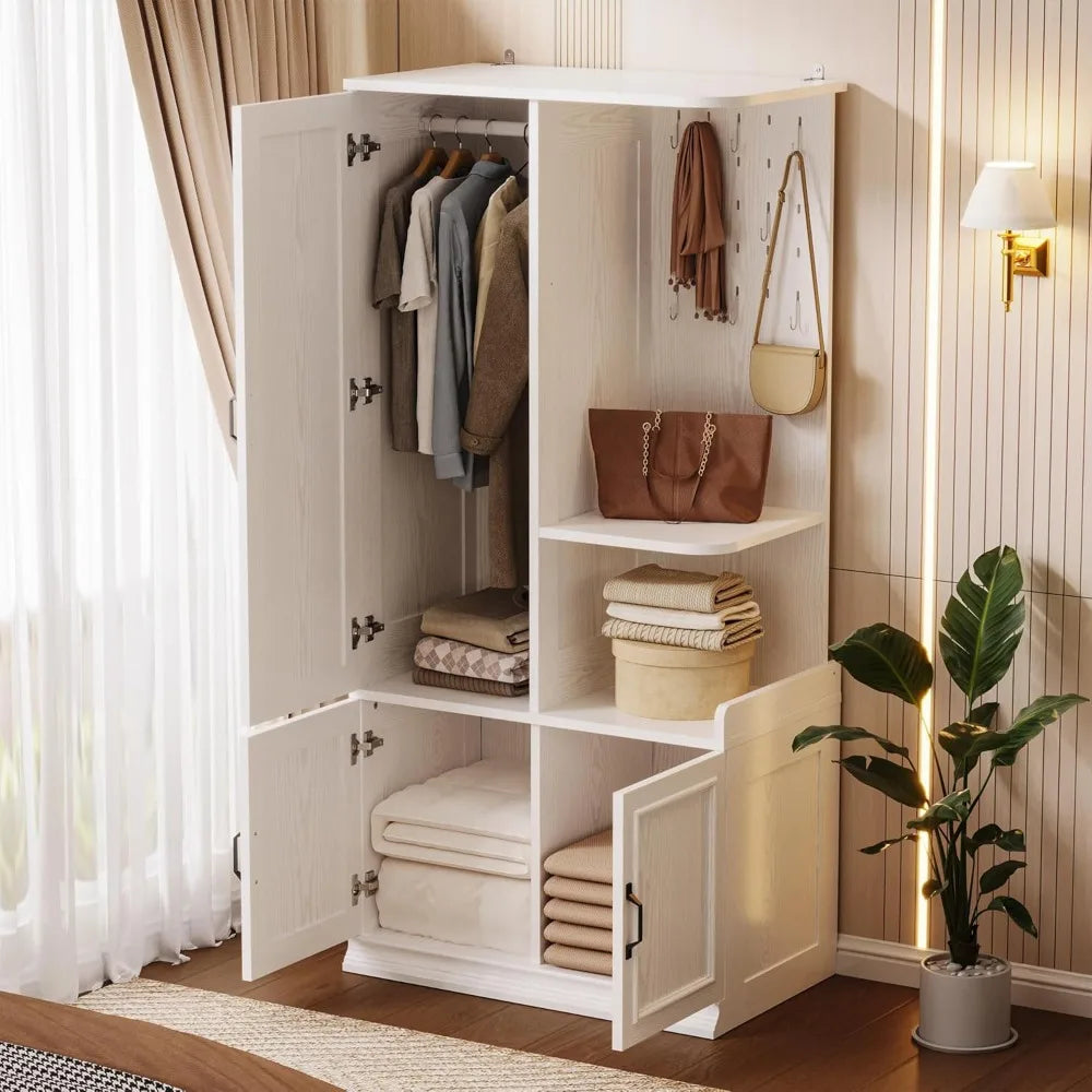 Armoire Wardrobe With Mirror 3 Doors 2 Cabinets And Pegboard