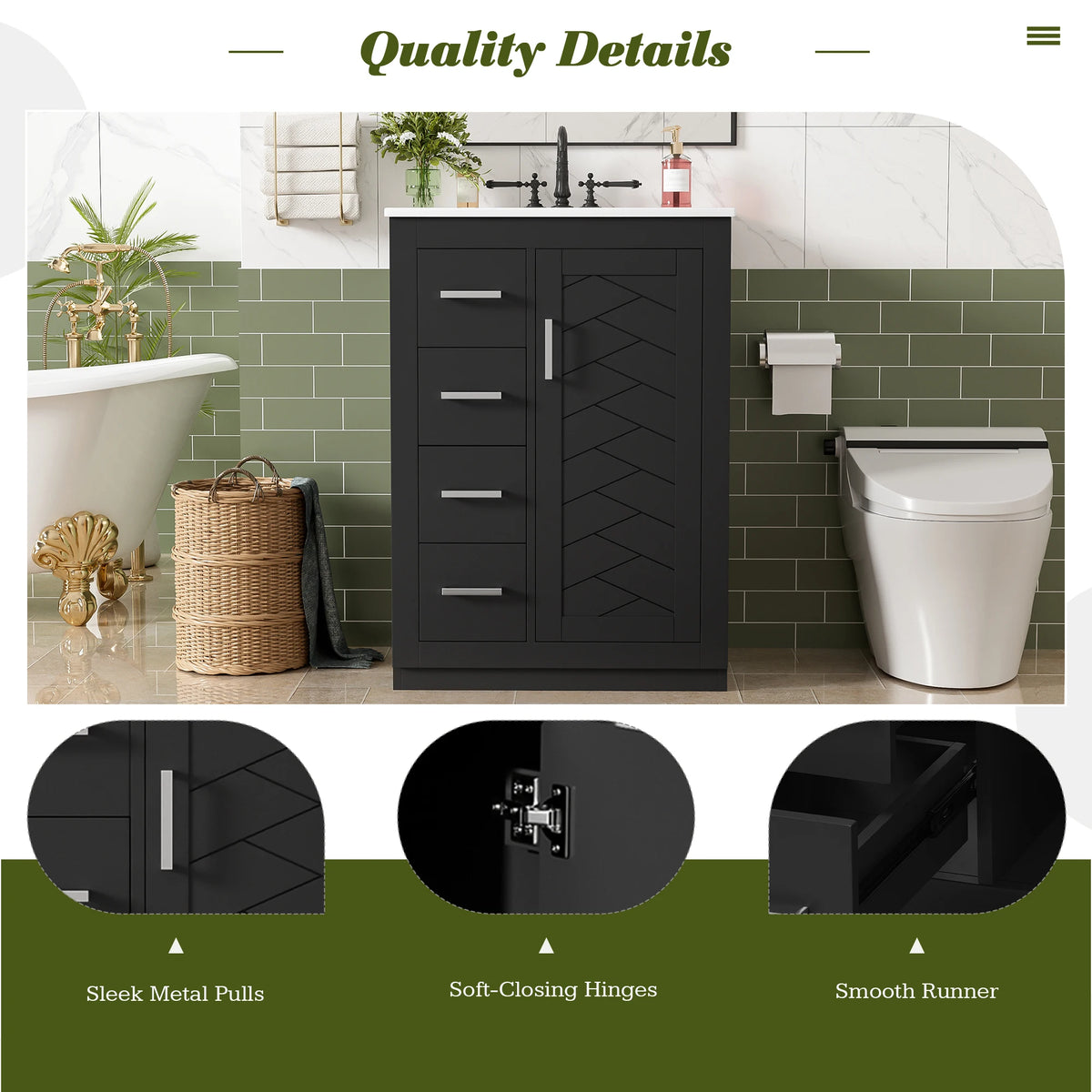 Modern Bathroom Vanity Cabinet With Integrated Ceramic Sink And Storage