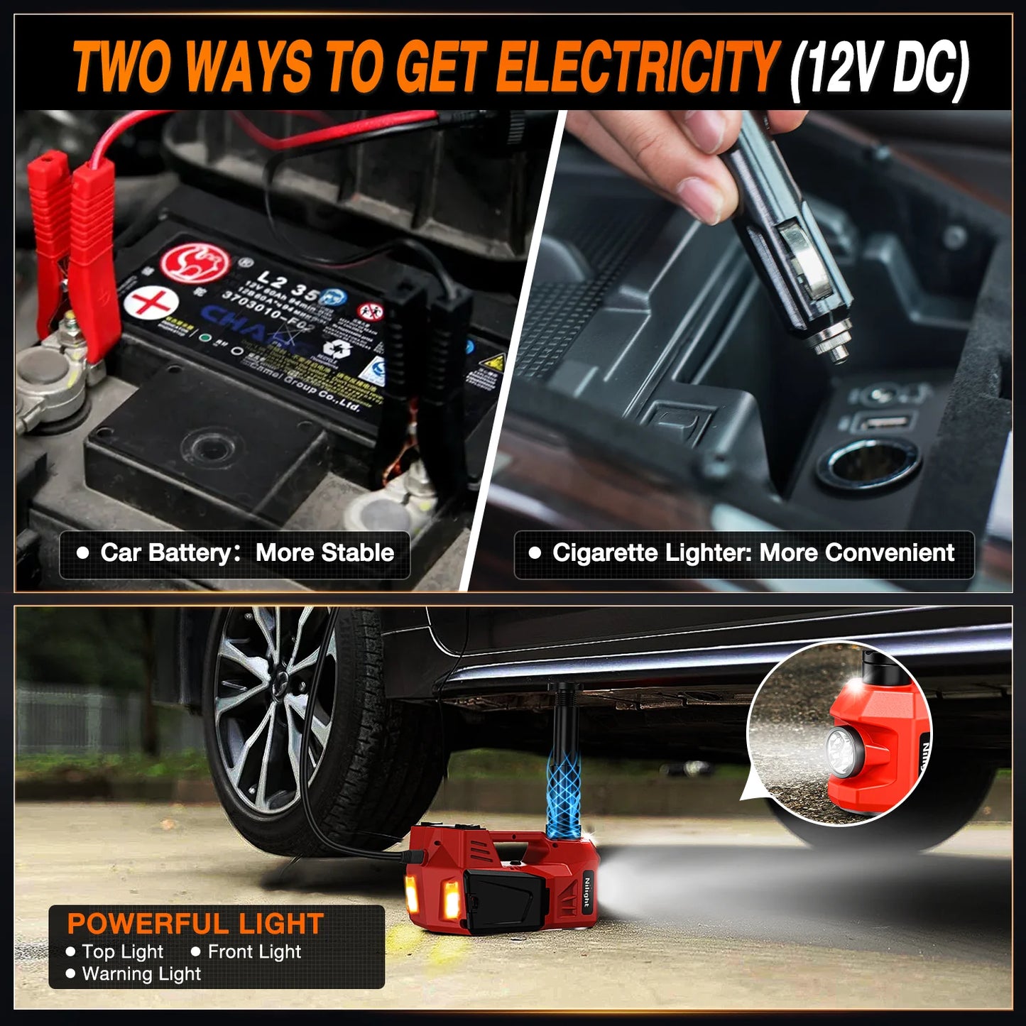 Nilight Heavy Duty Electric Car Jack Kit With Inflator Pump