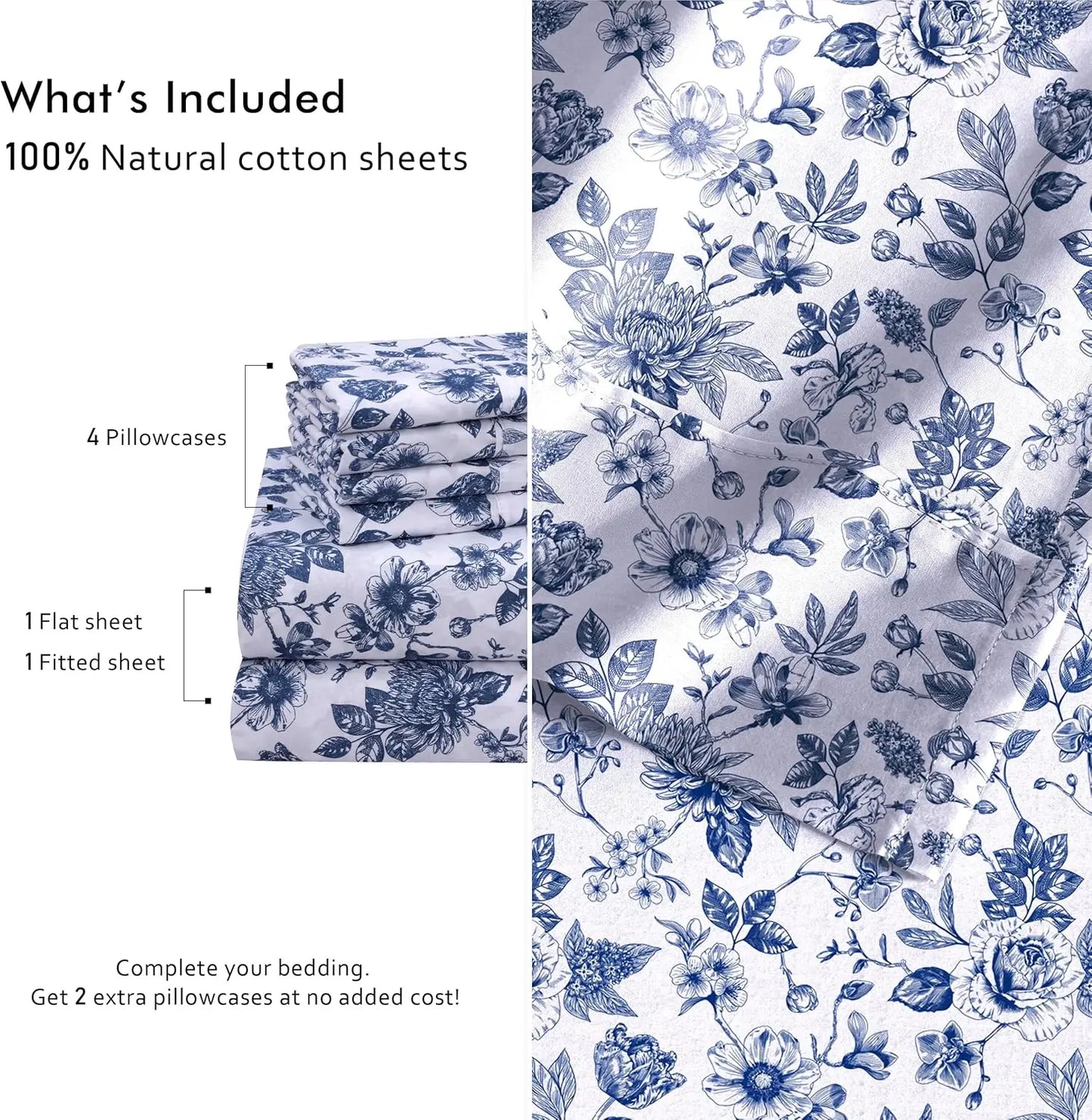 6 Piece Cotton Percale Sheets Set With Deep Pockets Bedding