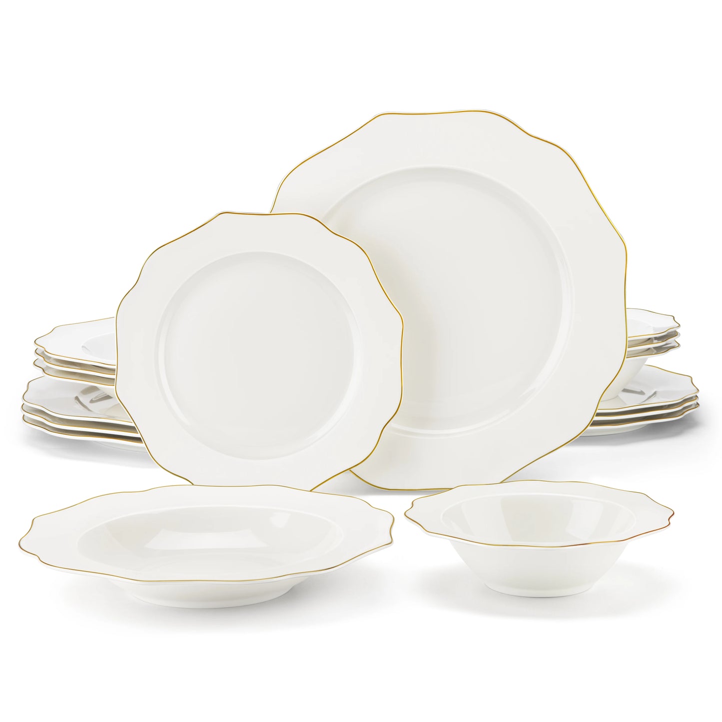 MALACASA Nordic Porcelain Tableware Set With Rimmed Dinnerware