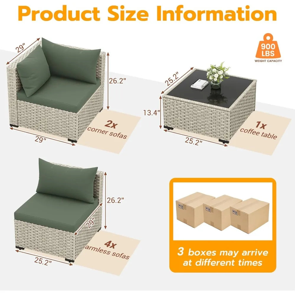 Outdoor Patio Furniture Set PE Wicker Sectional Sofa With Table