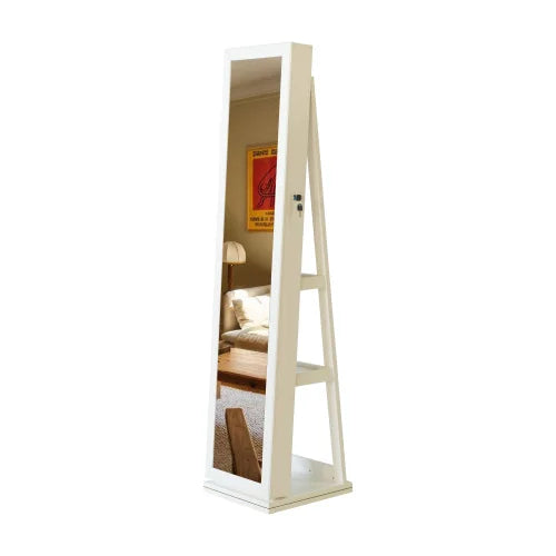 Full Length Mirror 360 Degree Swivel Jewelry Cabinet With LED Lights