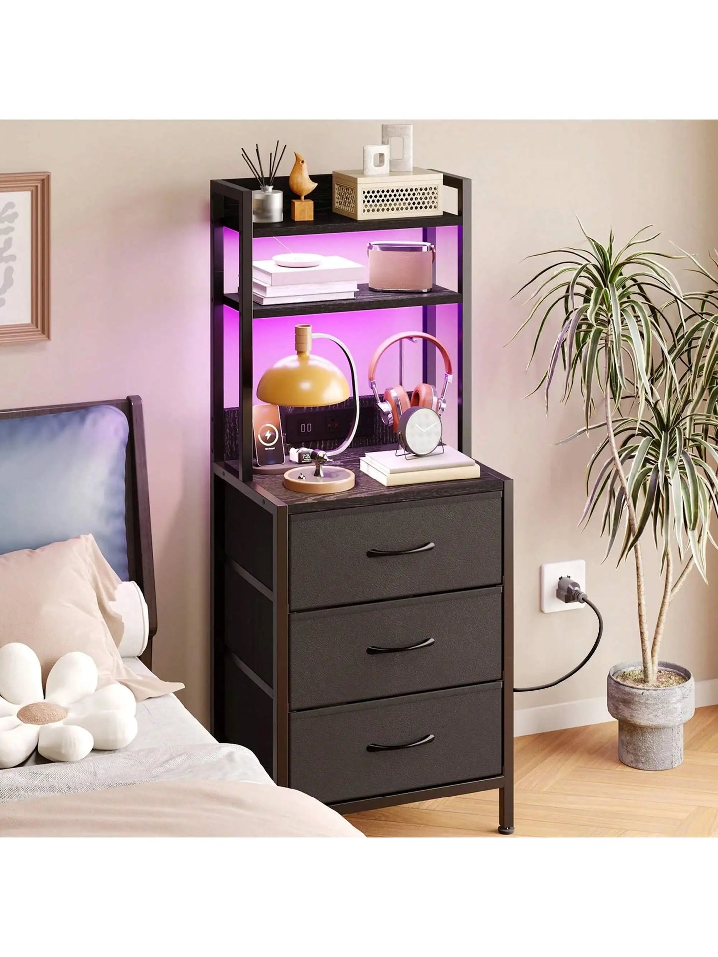 Tomnk Modern Office Side Table With LED Light And USB