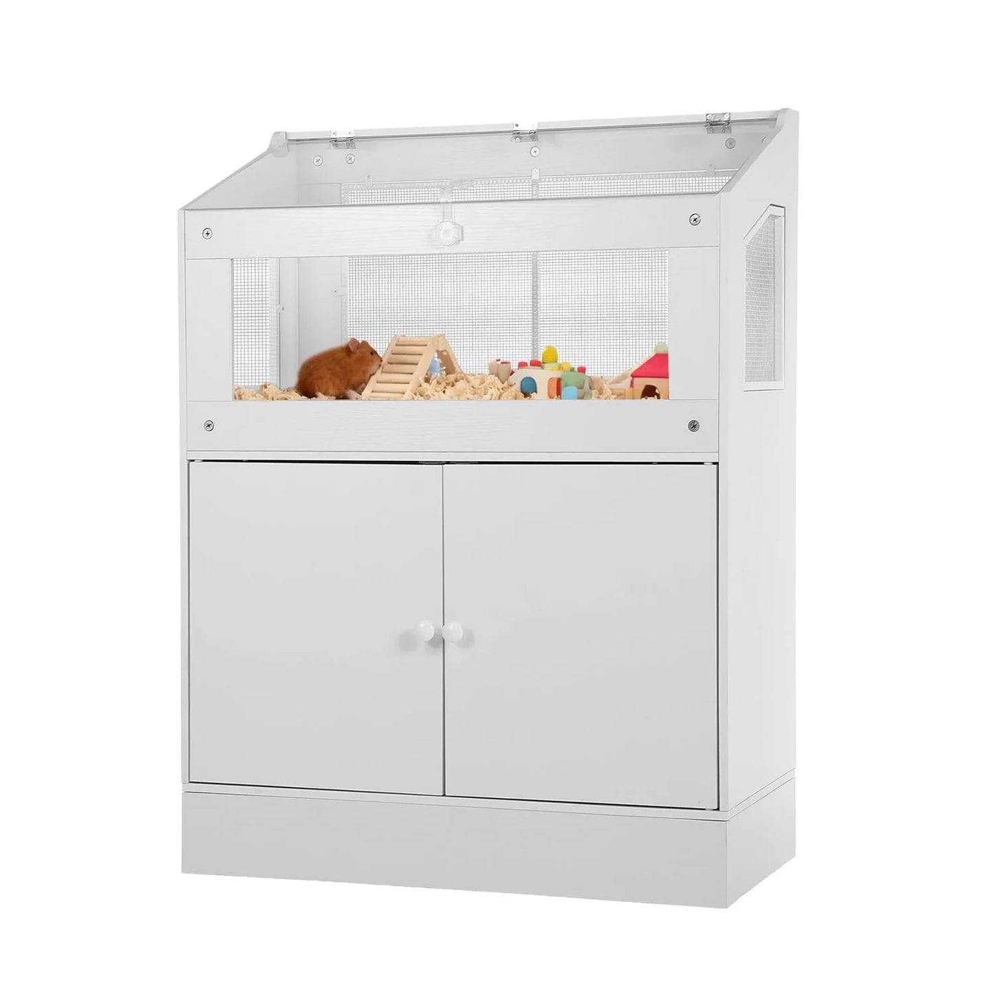 HiMISS Wooden And Acrylic Small Animal Cage With Storage Cabinet
