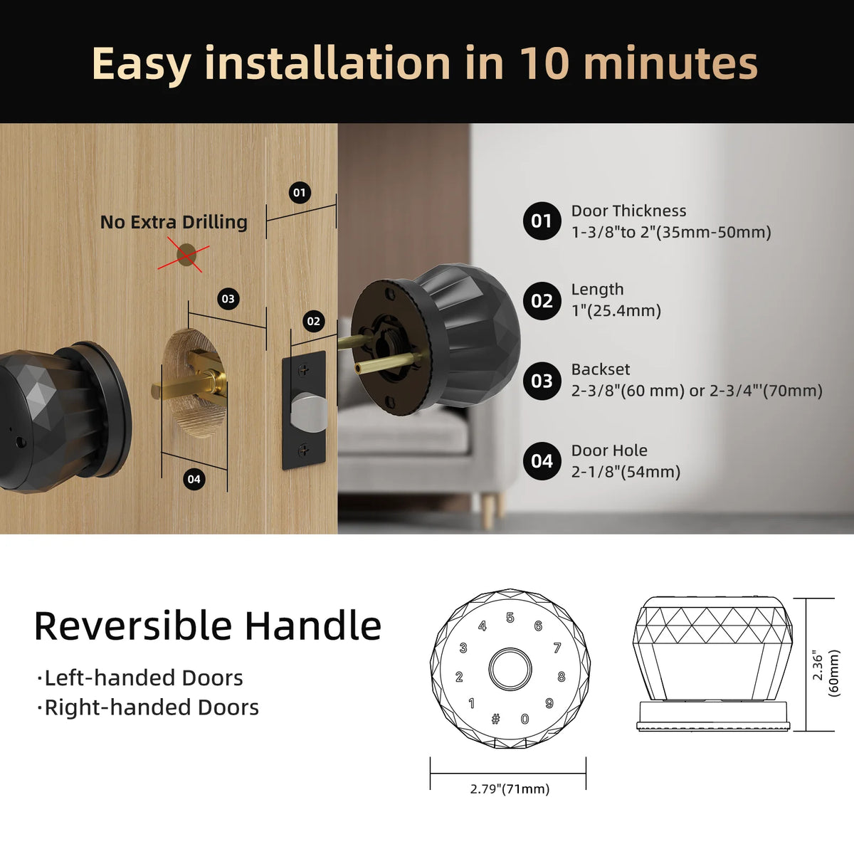 Viladepot Smart Fingerprint Door Lock With Bluetooth App Control
