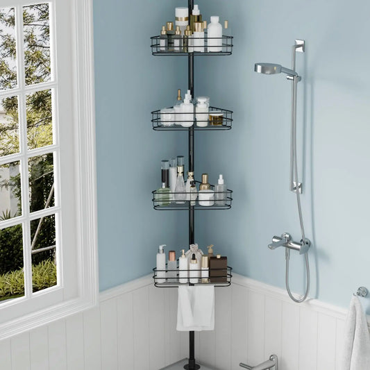 HiMISS Adjustable Tension Pole Bathroom Shelves With Towel Bars