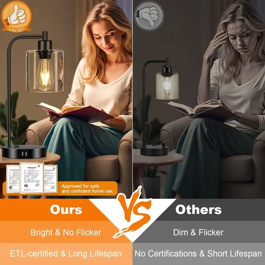 2 Pack Table Lamps With USB Ports AC Outlet Dimmable