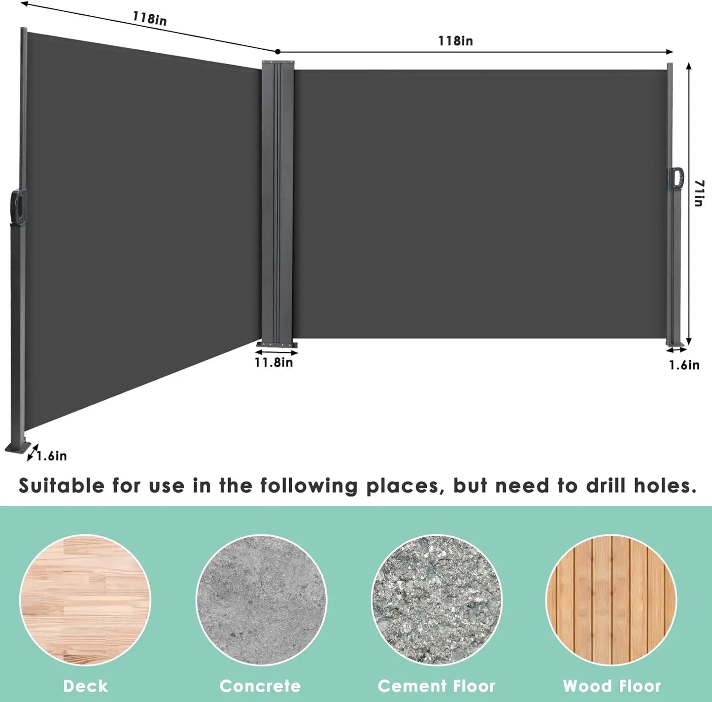 Homfa Side Awning Retractable Privacy Screen For Patio And Garden