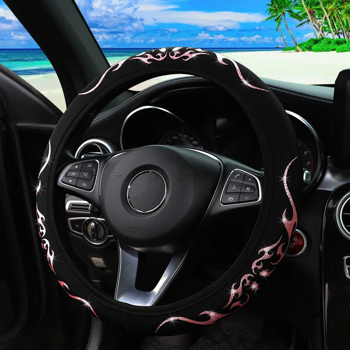 Meikaxiu Blingbling Flame Totem Dynamic Fabric Steering Wheel Cover