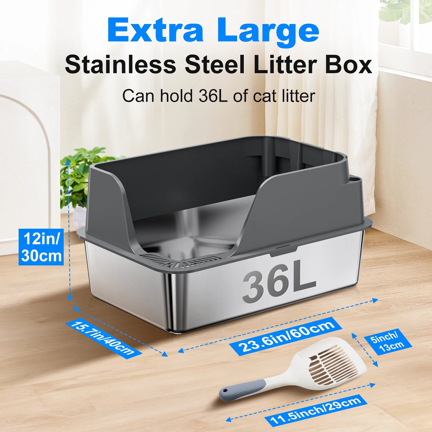 Stainless Steel Cat Litter Box With Splash Proof And Leak Proof