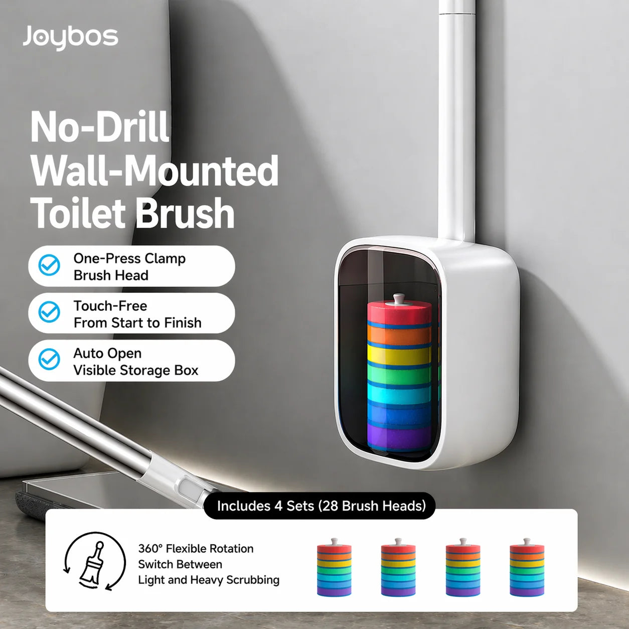 Joybos Wall Mounted Toilet Brush Set With 28 Replaceable Heads
