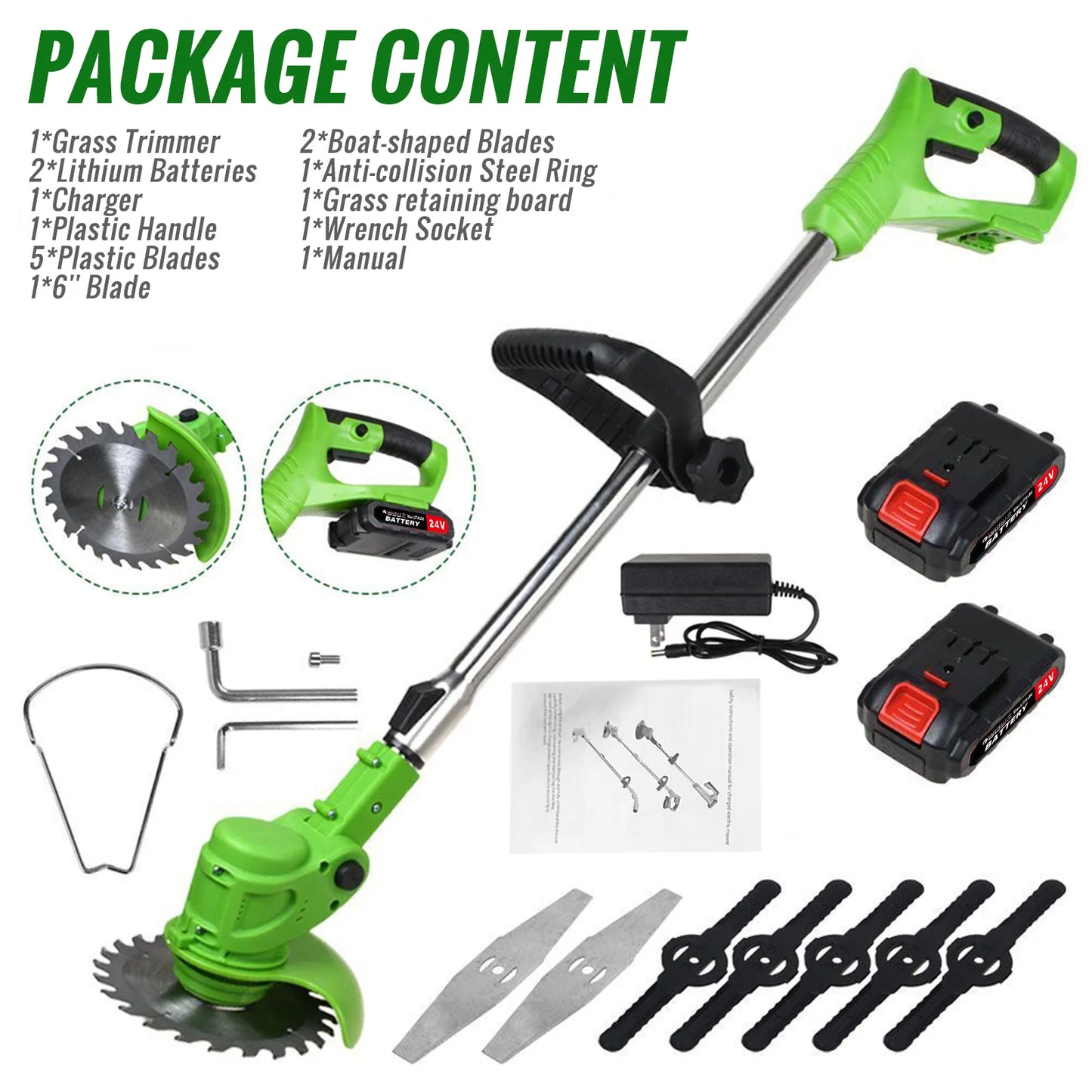 Cordless 2-In-1 Weed Trimmer With Fast Charger Batteries Included