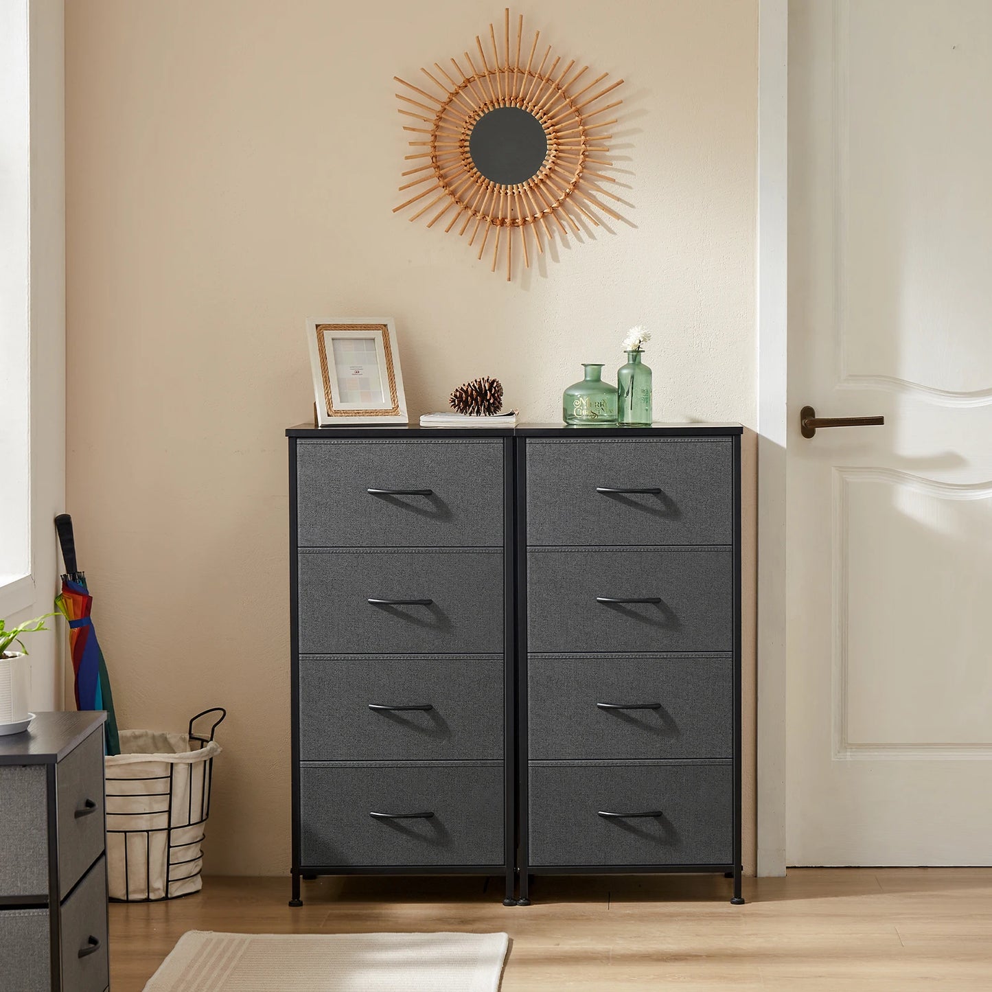JHK Dresser With 4 Fabric Drawers And Metal Frame Wardrobe
