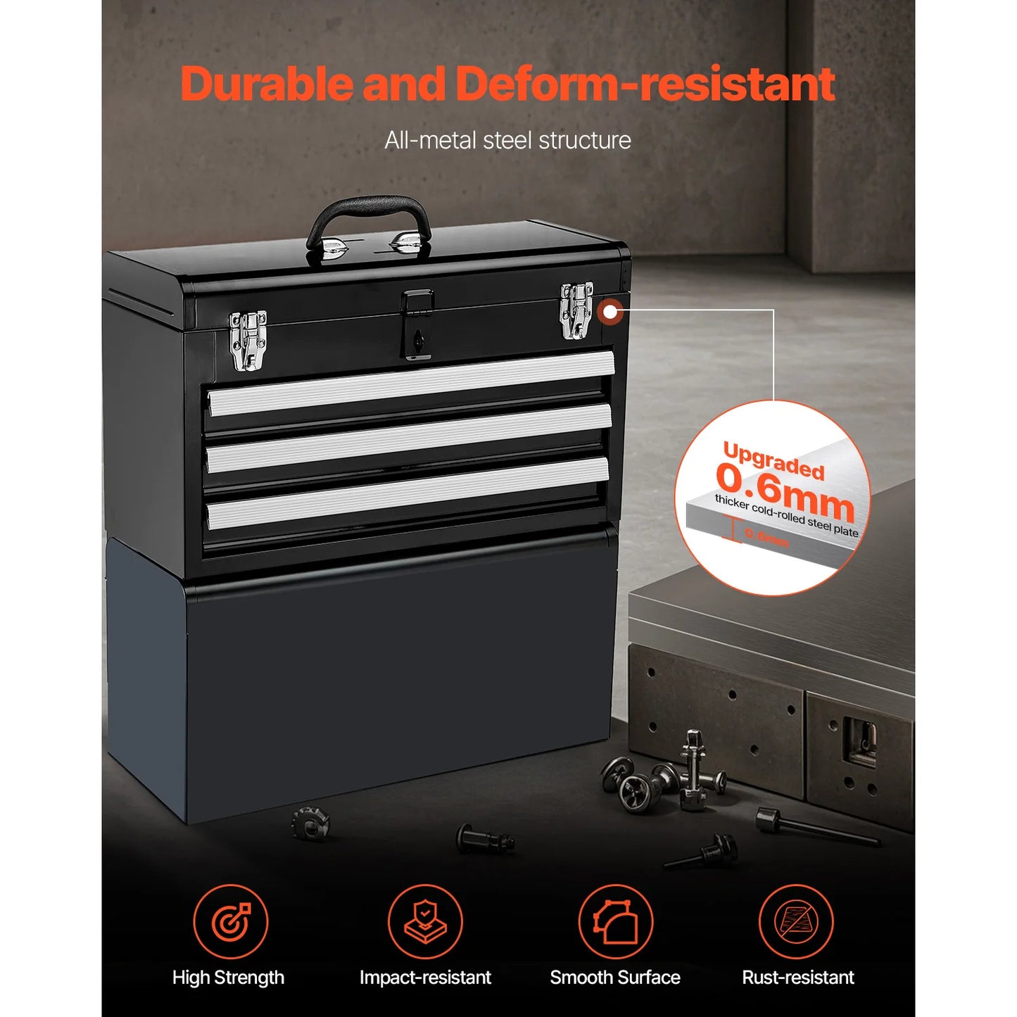 SucceBuy 3 Drawer Metal Tool Chest For Garage Workshop