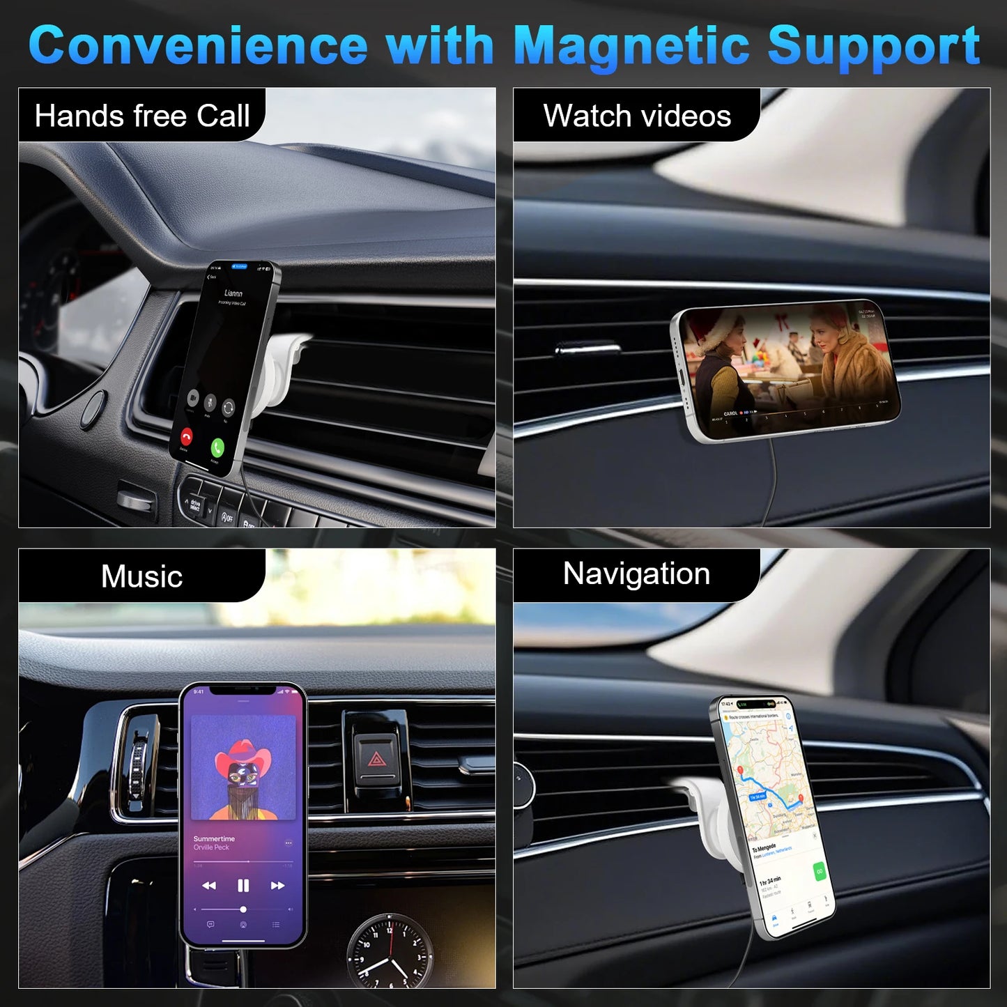Magnetic Car Wireless Charger Mount 15W 360 Degree Adjustable