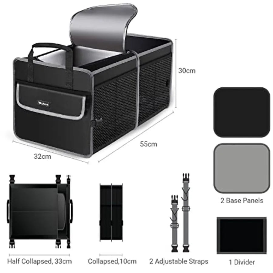 Car Trunk Organizer With Insulated Cooler And Foldable Dual Compartments