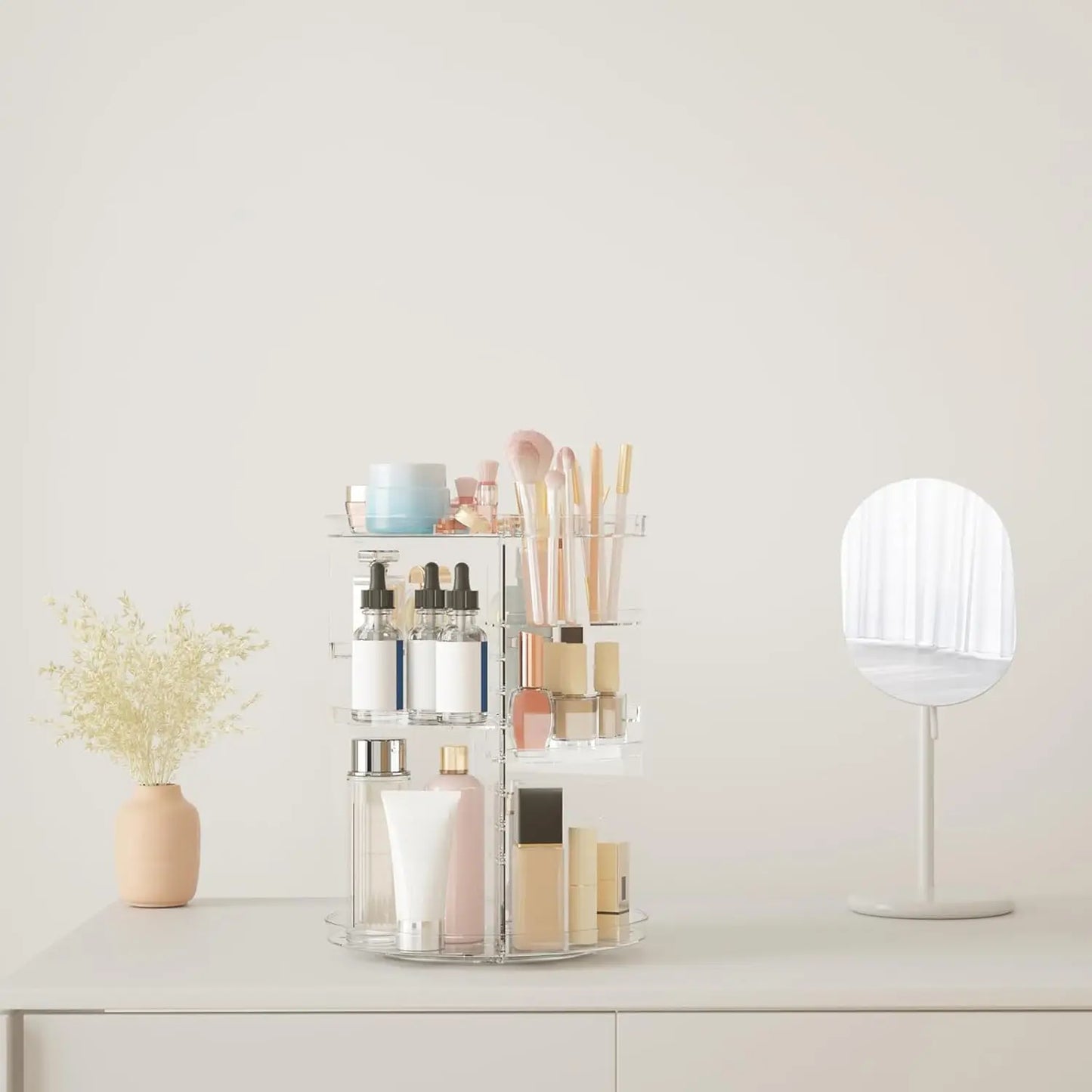 Rotating Makeup Organizer 8-Layer Spinning Cosmetic Storage With Brush Holder