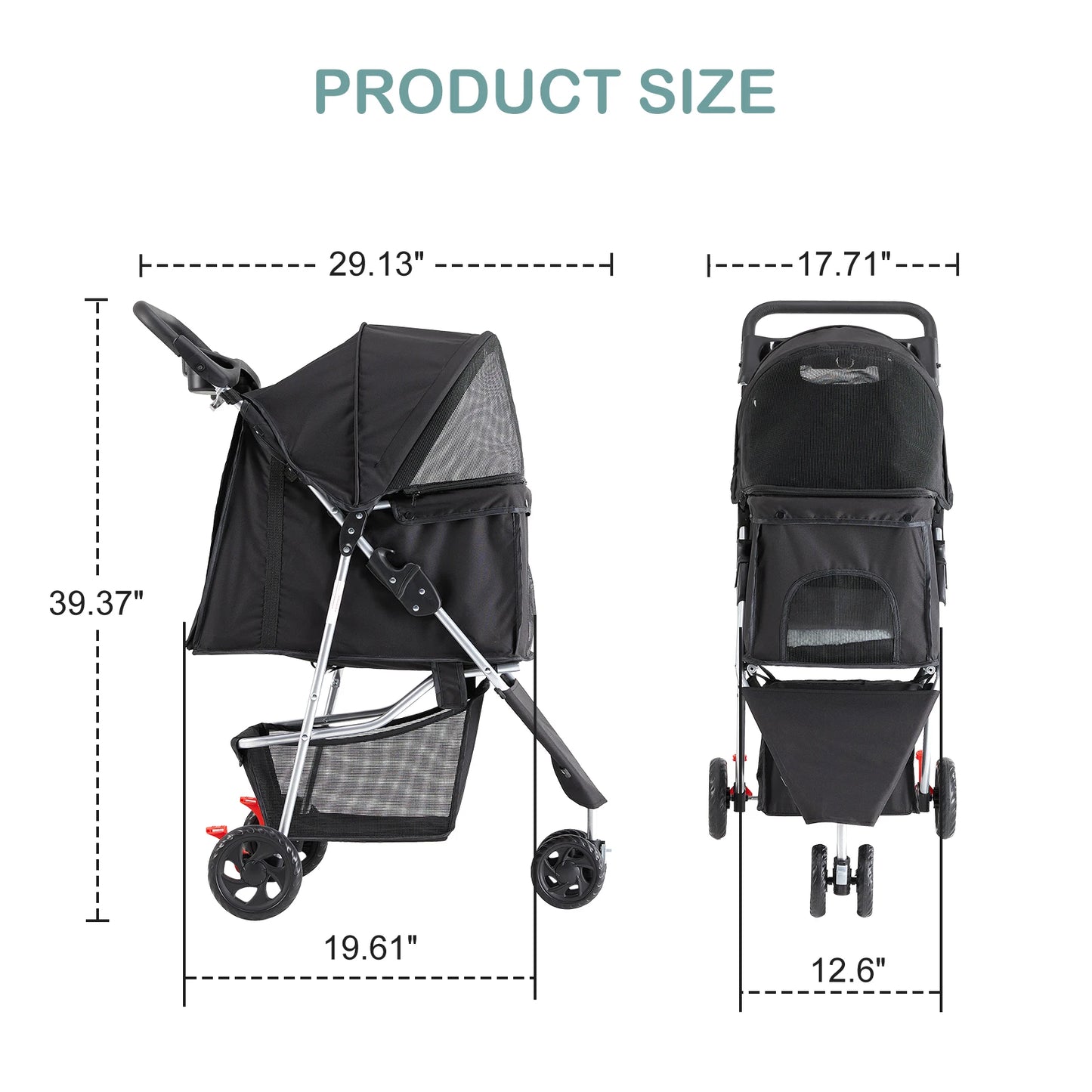 Three Wheel Foldable Pet Stroller With Mesh Windows