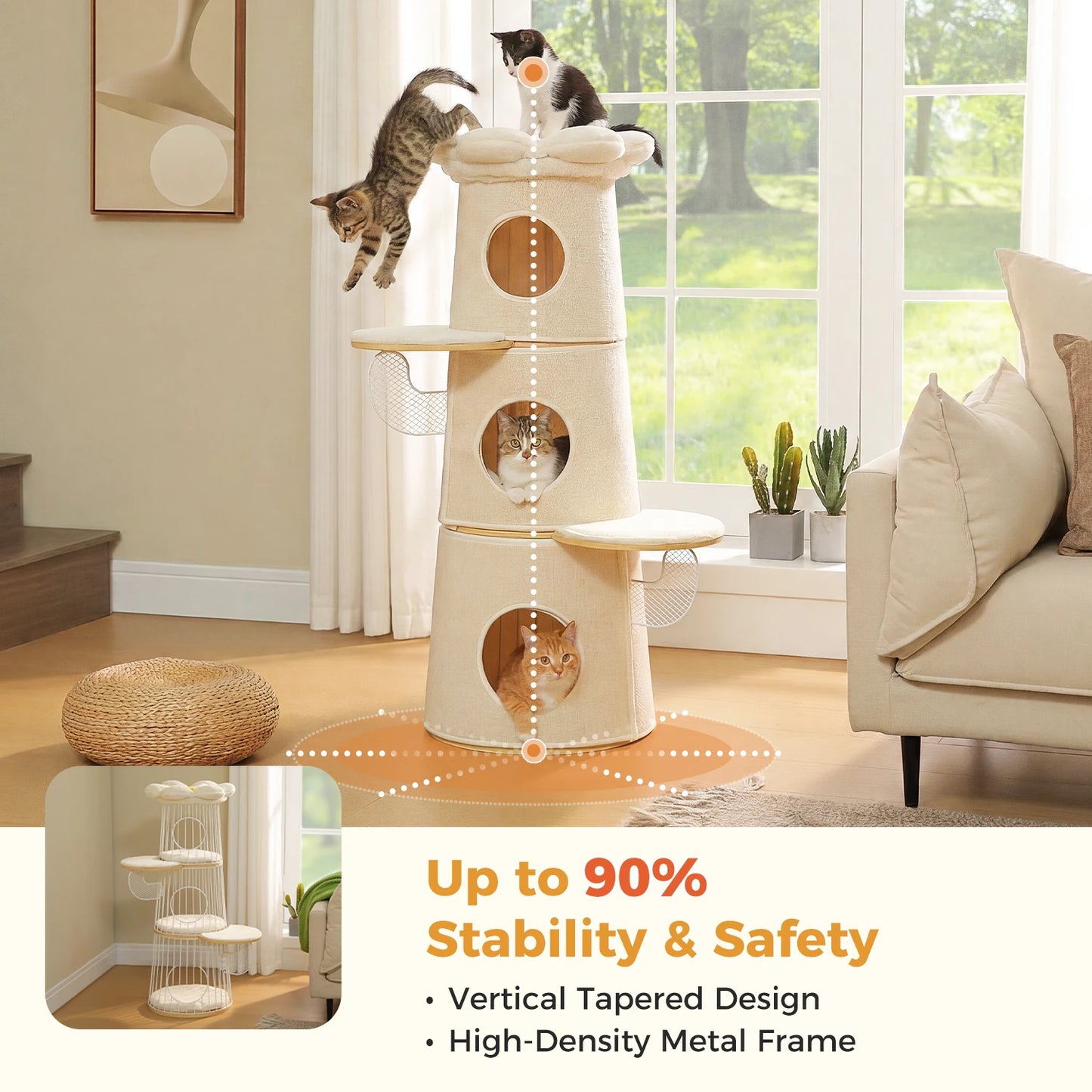 PAWZ Road Modern Cat Tree With Condos Multi Level Indoor Cat Furniture