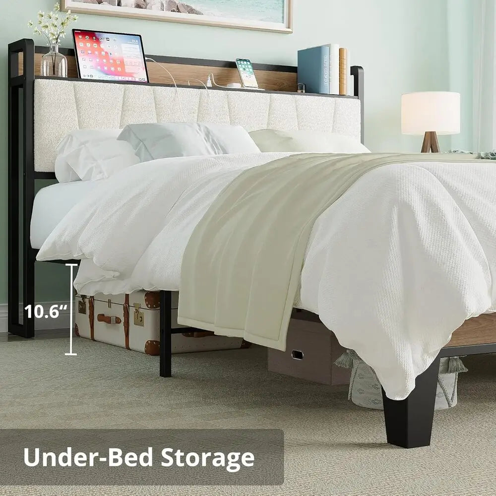 LIKIMIO Bed Frame With Storage Headboard And Charging Station