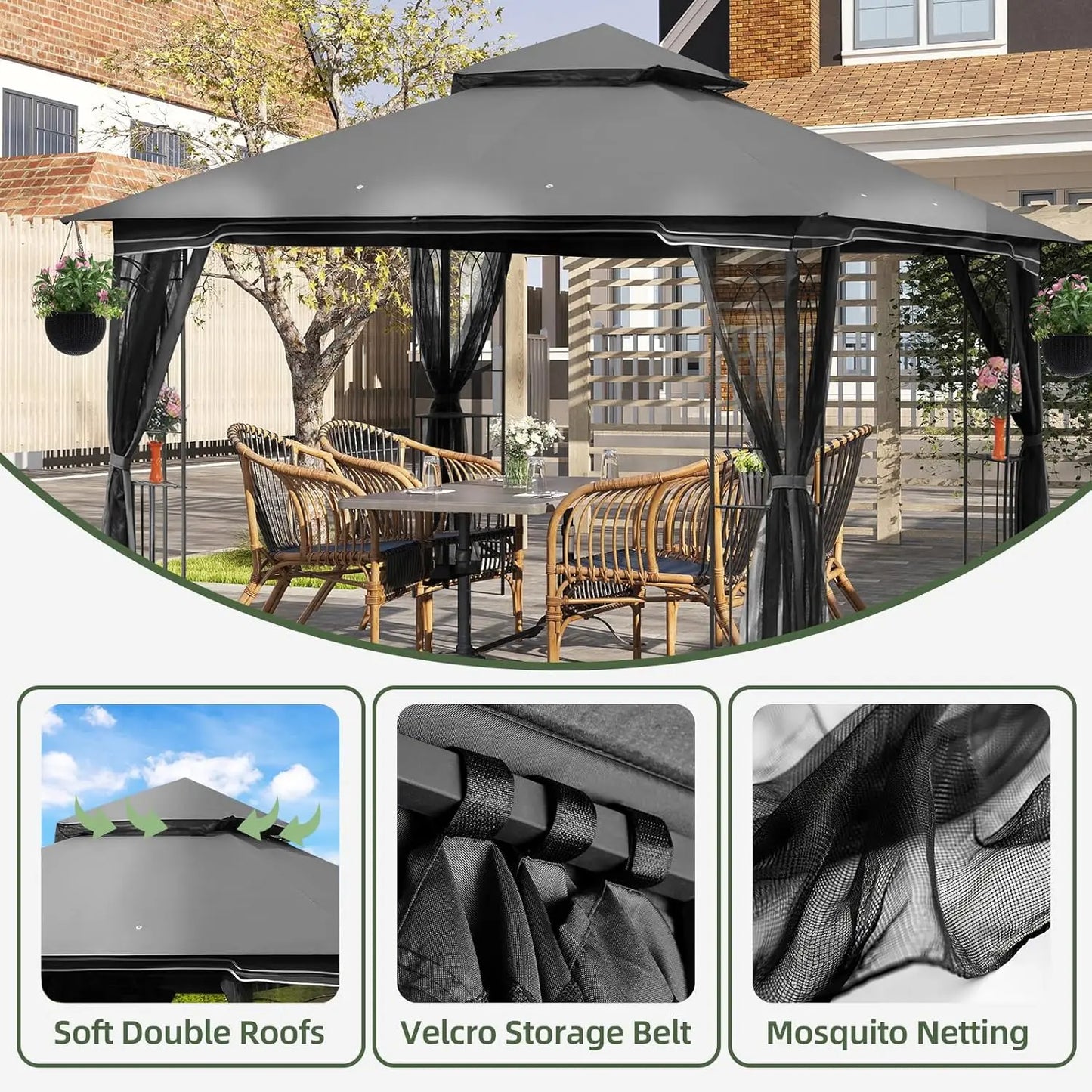 Outdoor Gazebo Heavy Duty Canopy Tent With Double Roofs