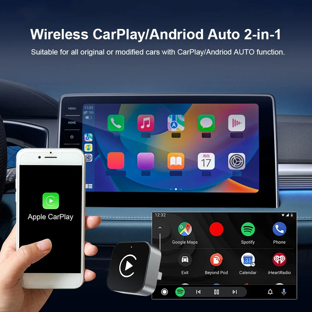 MOJOYCE 2in1 Wireless CarPlay Android Auto Adapter