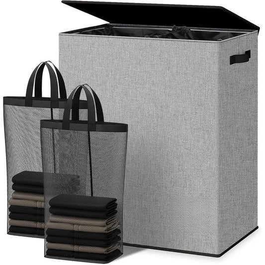 Double Laundry Hamper With Lid And Removable Bag Collapsible