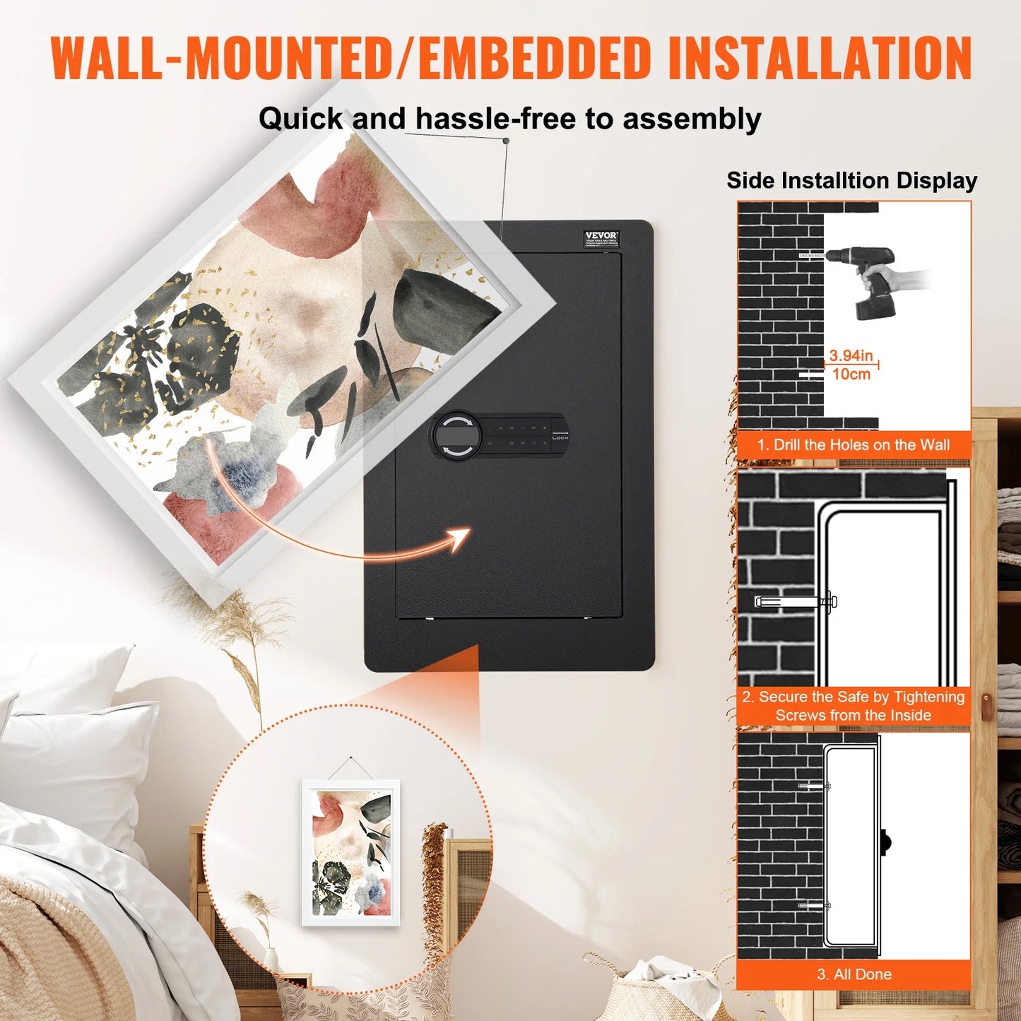 SucceBuy 3/4-Tier Hidden In-Wall Safe With Keypad For Money Jewelry Passport