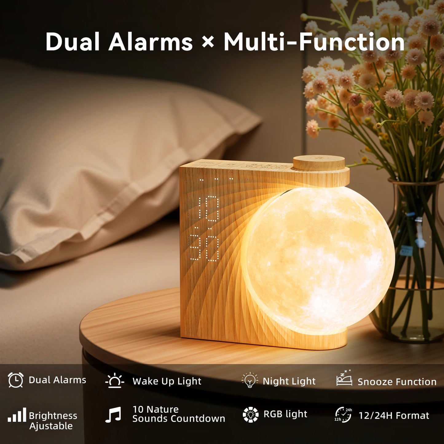 RETEYUNG Sunrise Alarm Clock For Heavy Sleepers With Moon Lamp