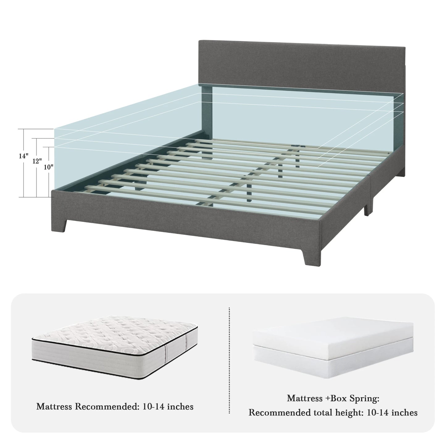 HOOMIC Upholstered Bed Frame With Adjustable Headboard