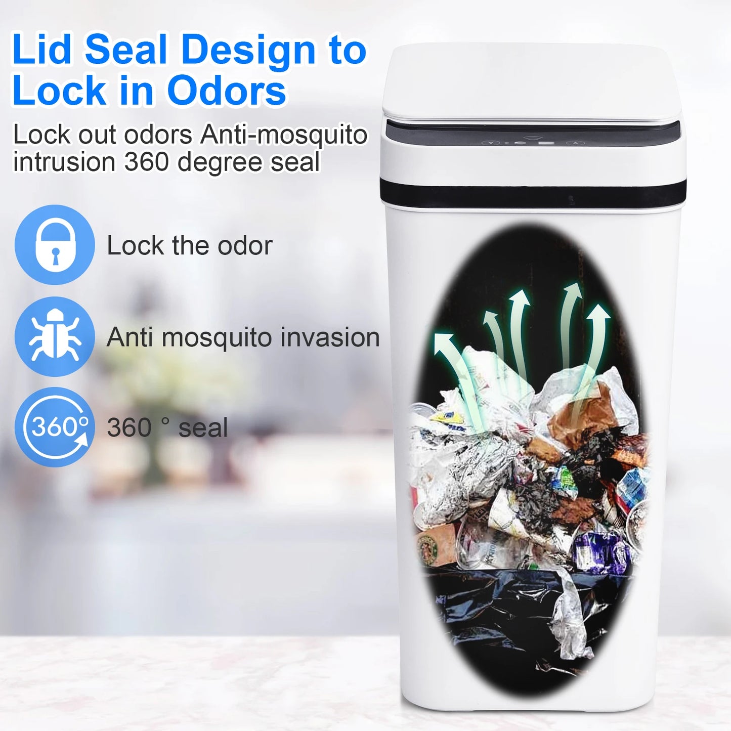 2 Pack 12L Touchless Motion Sensor Trash Cans Slim White