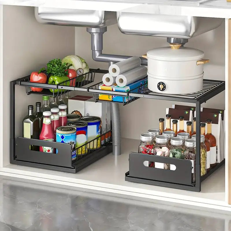 Under Sink Sliding Storage Organizer With Two Drawers