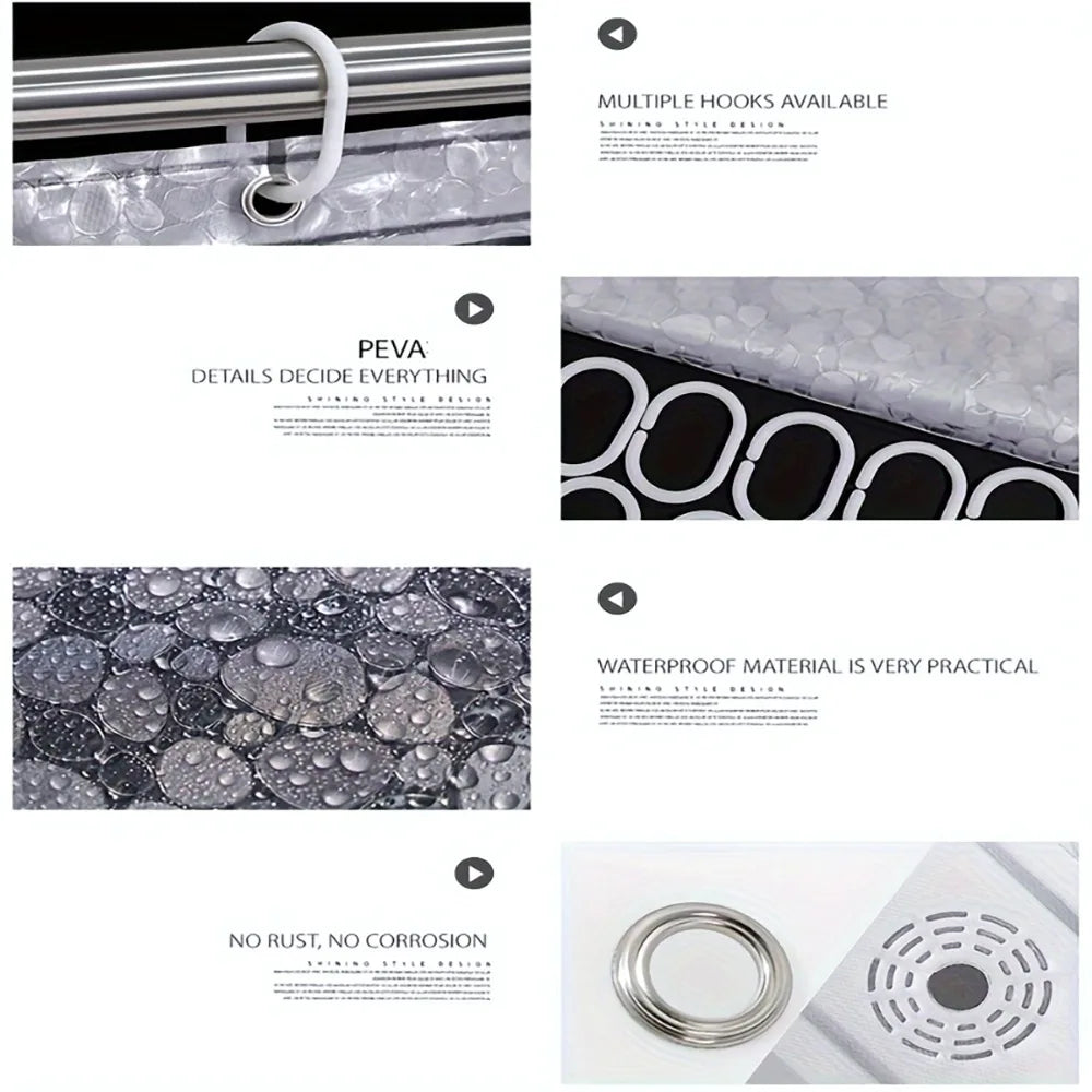 Pebble Pattern Heavy-Duty Shower Curtain Liner With Magnets PEVA