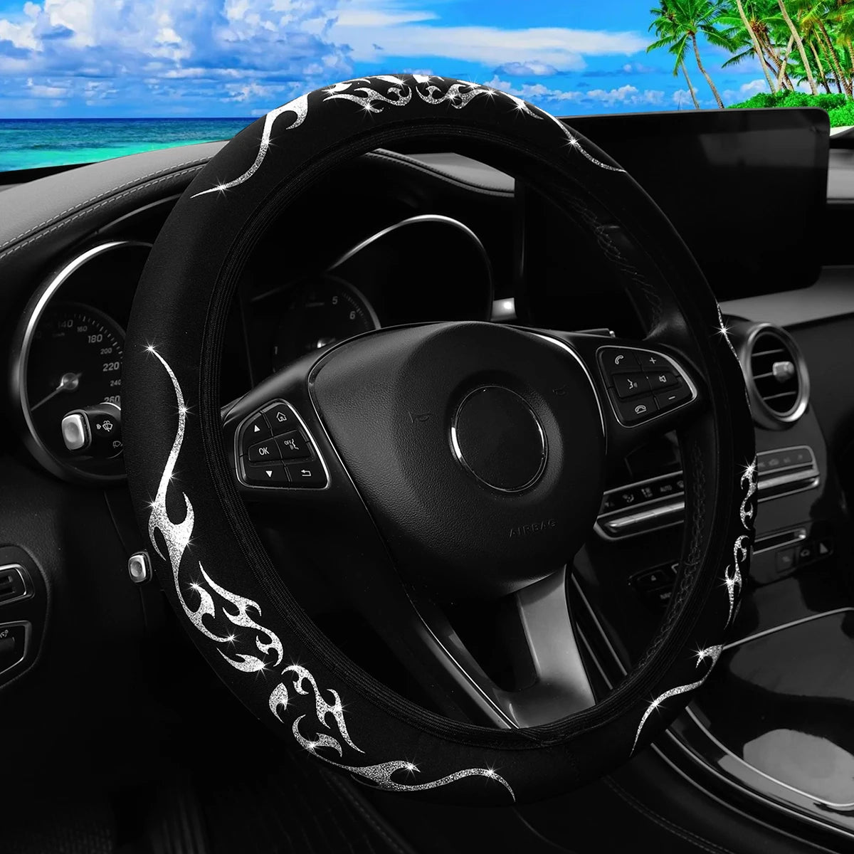 Meikaxiu Blingbling Flame Totem Dynamic Fabric Steering Wheel Cover