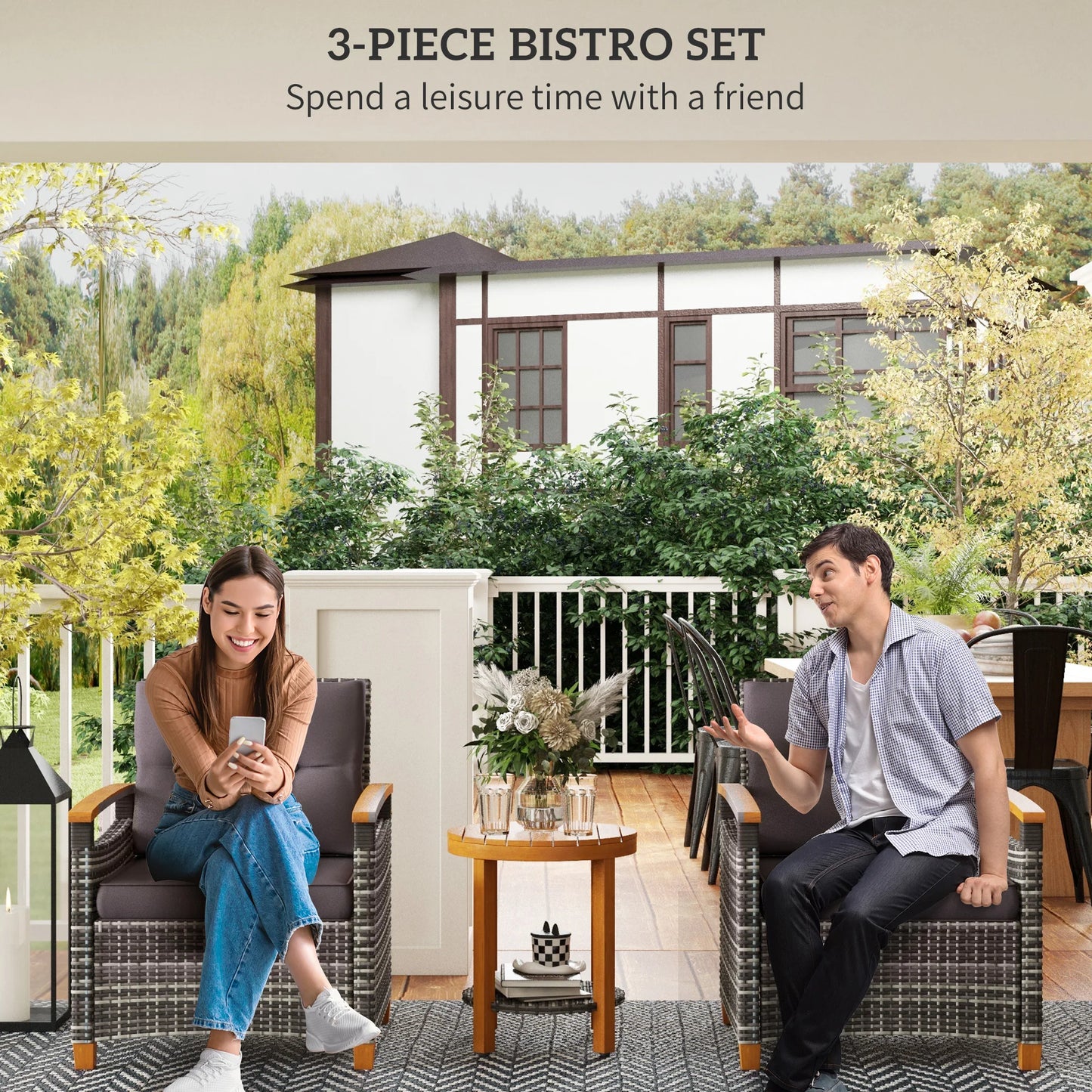 Wicker Patio Bistro Set 3 Pieces With Cushions Outdoor