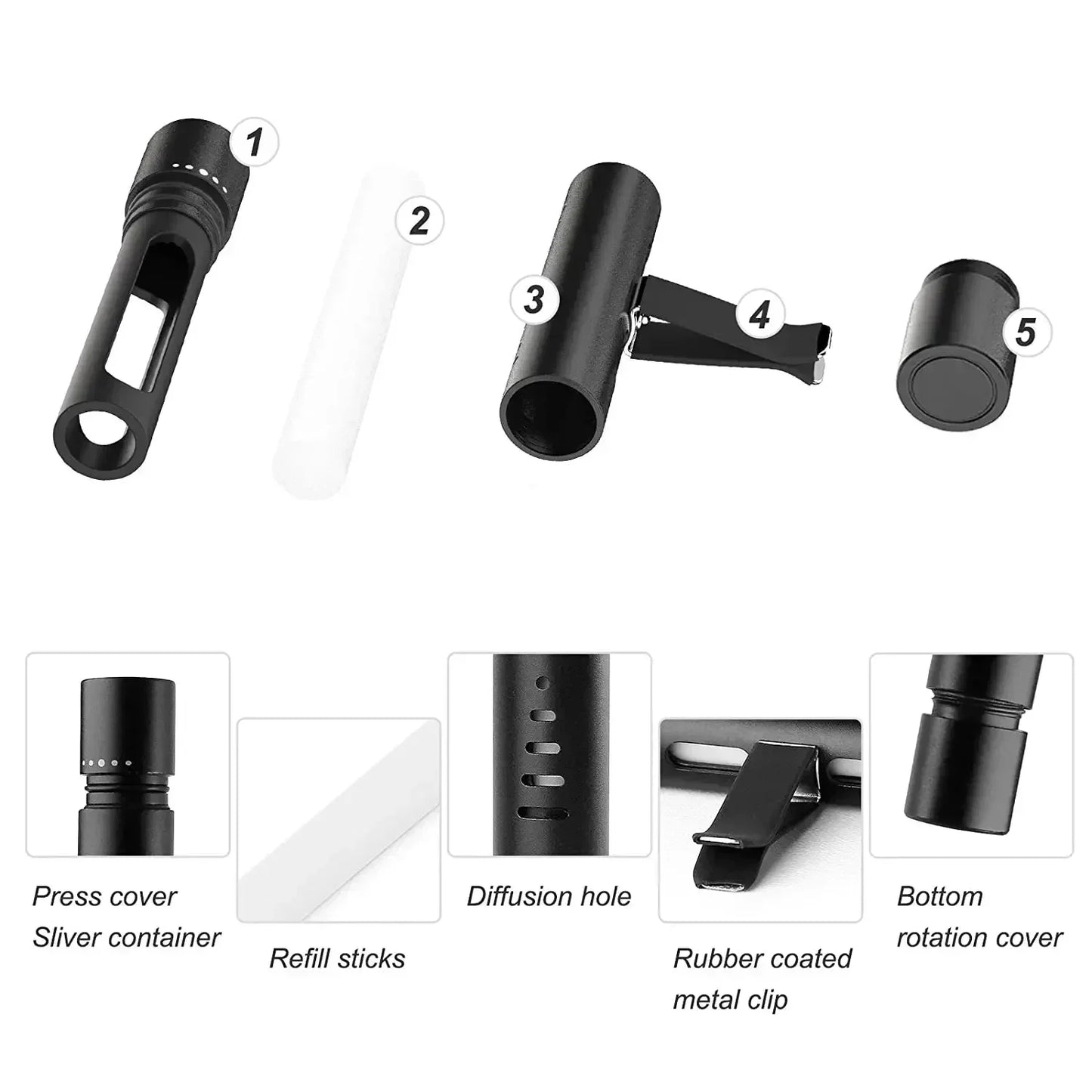 Custom Cylindrical Car Vent Clip Diffuser With 10 Refill Sticks