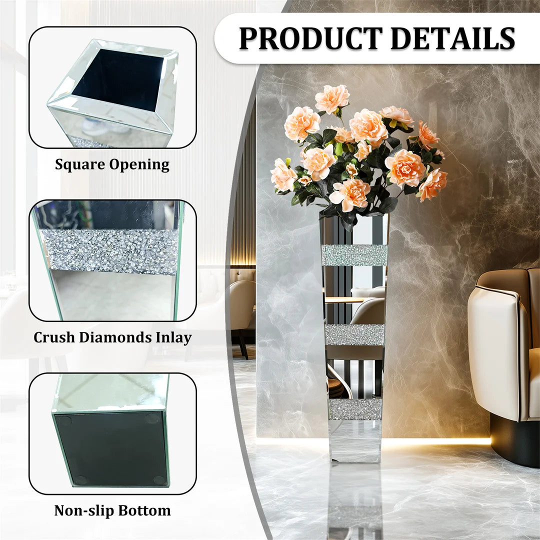 Modern Floor Vase With Crystal Mirrored Finish And Elegant Design
