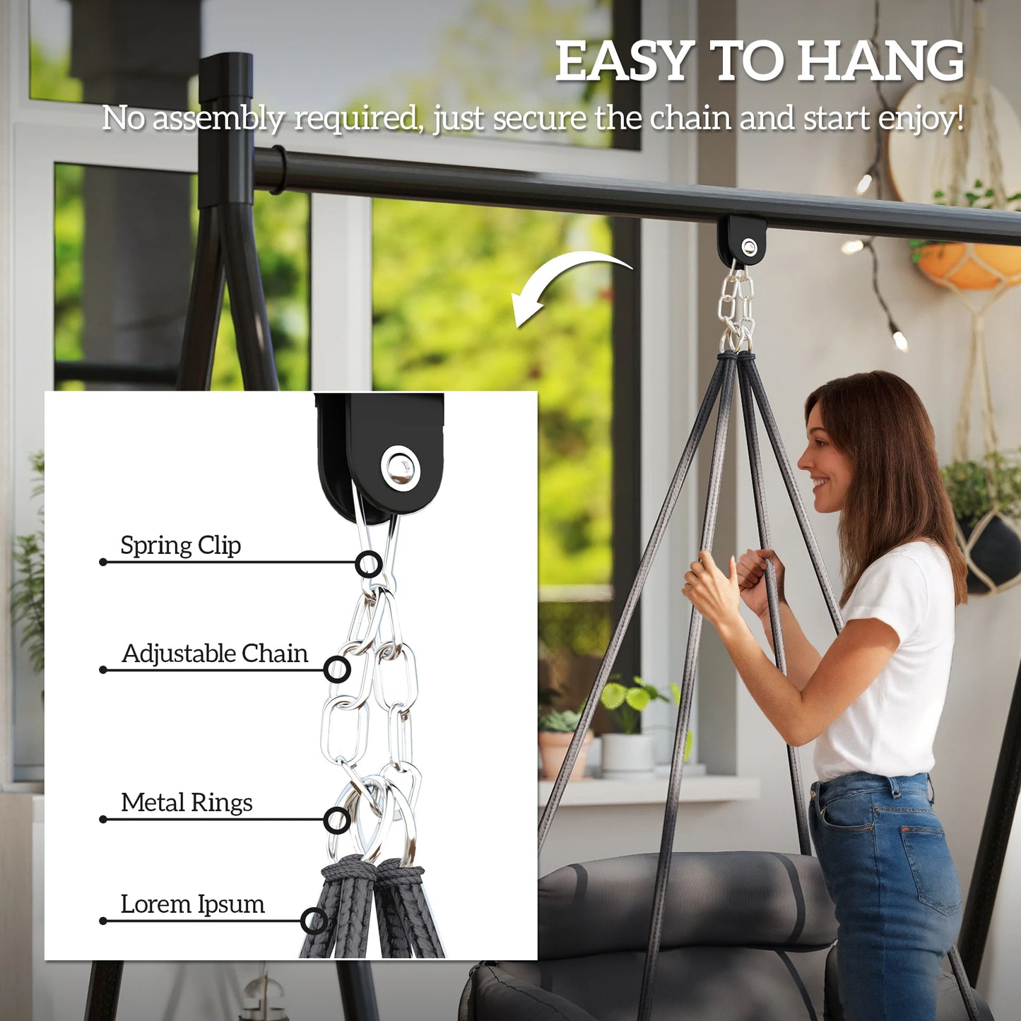 Outsunny Macrame Hanging Hammock Chair With Comfortable Patio Cushion