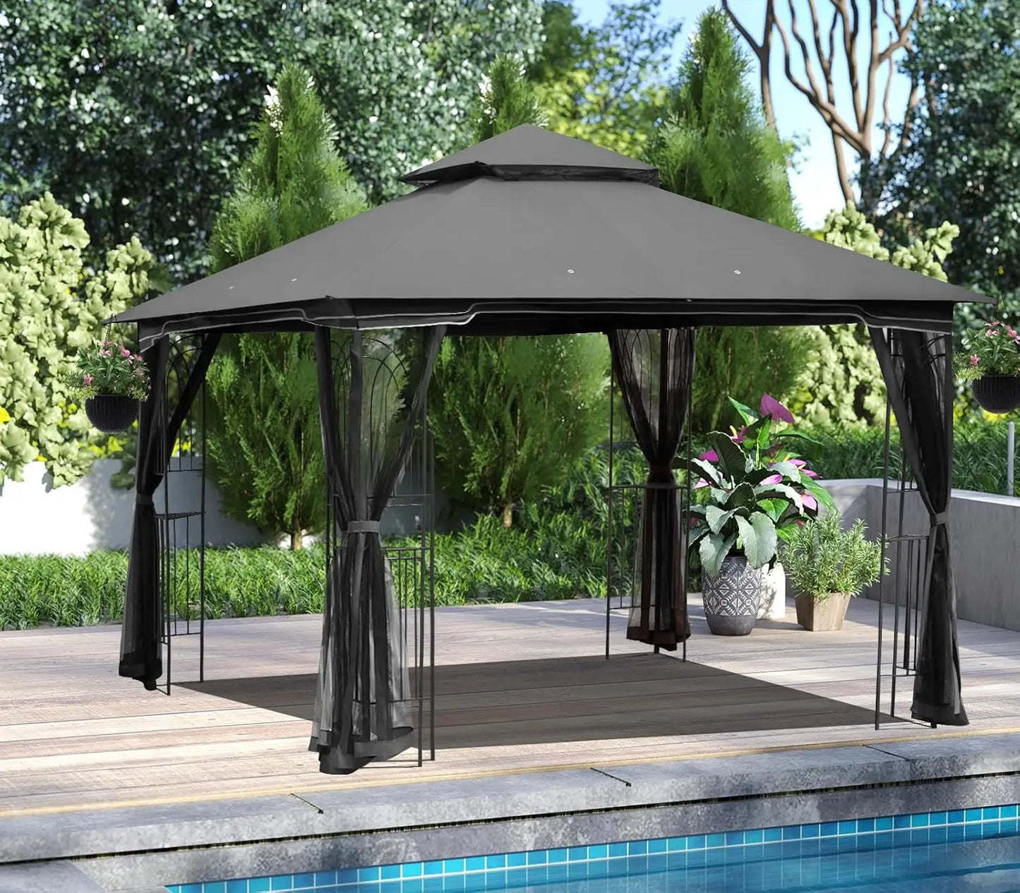 Outdoor Gazebo Heavy Duty Canopy Tent With Double Roofs